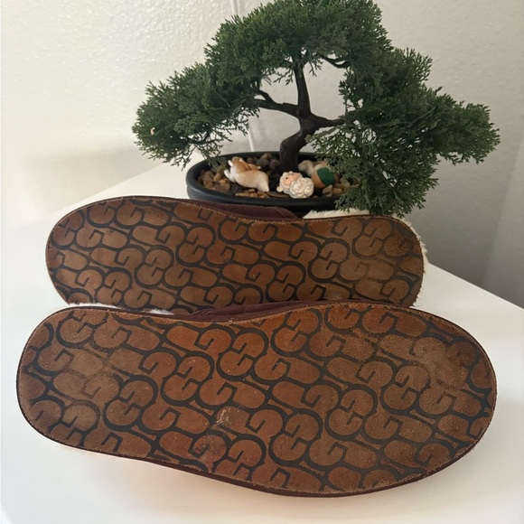 UGG Chocolate Suede Slippers with Plush Lining - Picture 3 of 4